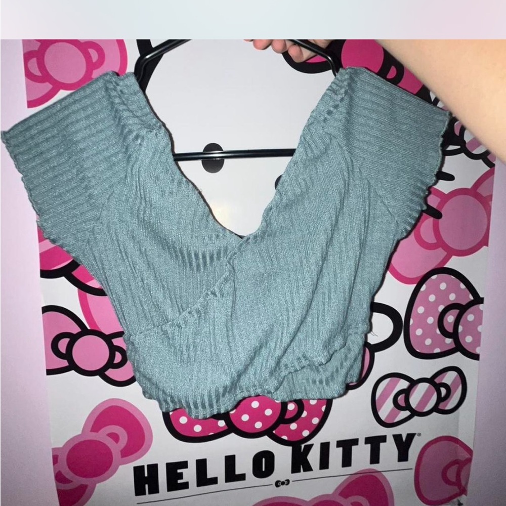 SHEIN Teal Ribbed Knit Top